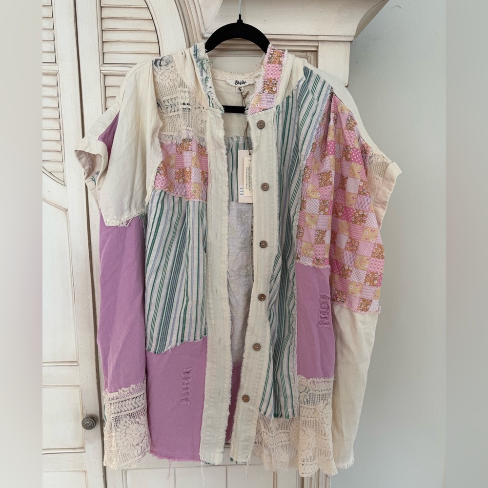 Boho Patchwork Button-Up Shirt